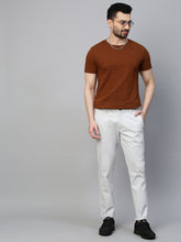Genips Men's Light Sky  Cotton Stretch Caribbean Slim Fit Solid Trousers